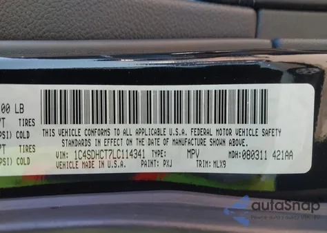2020 Dodge Durango R/T Rwd из США, поврежденный, VIN 1C4SDHCT7LC114341